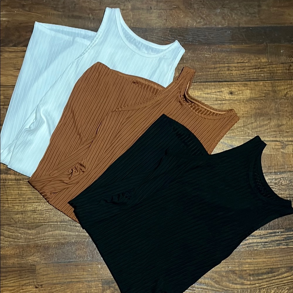 Ribbed Tank Tops in White, Brown, and Black